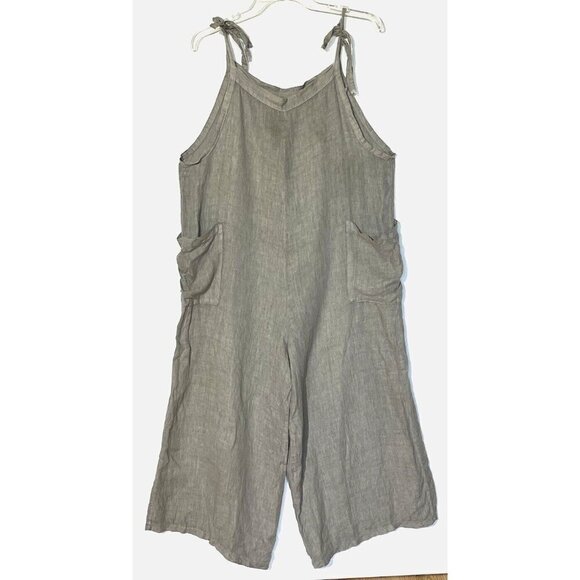 Meo Meli Pants - Meo Meli Natural 100% Linen Ties Pockets Boho Lagenlook Jumpsuit - Italy